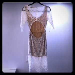 Open back white lace dress